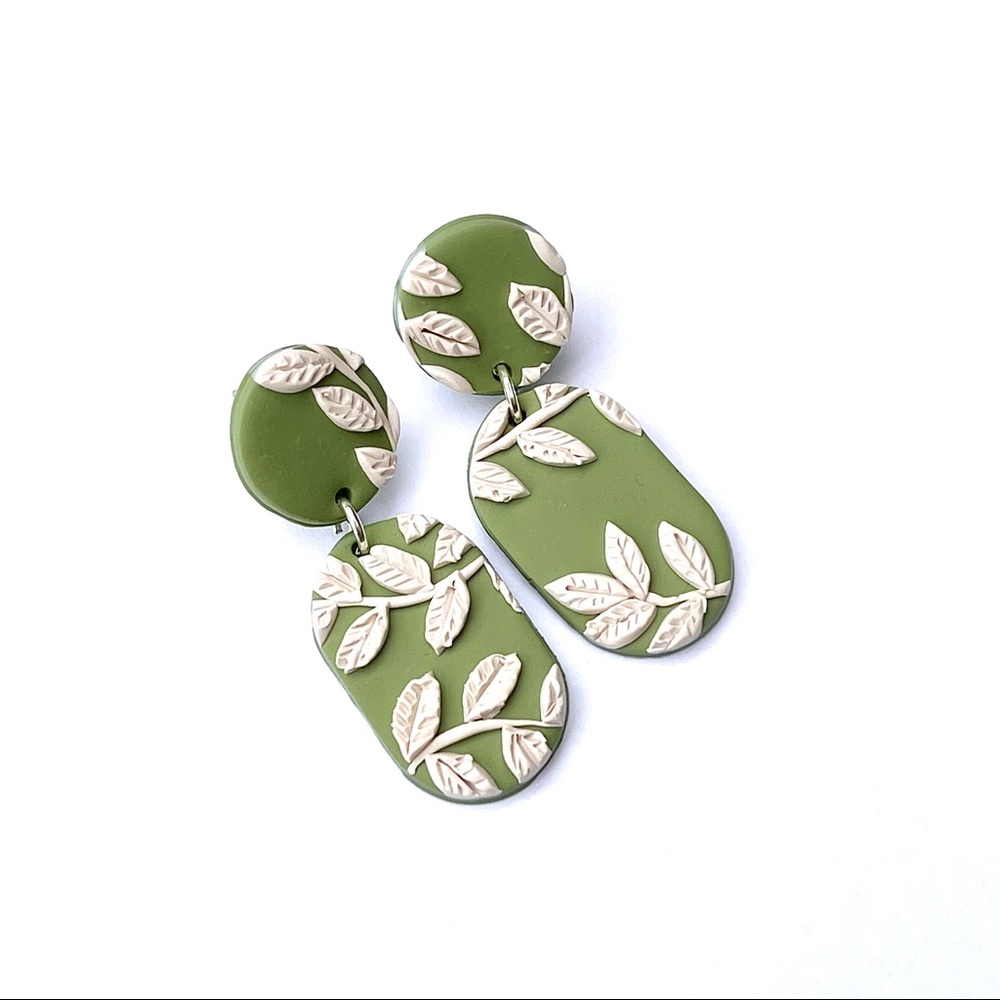 Handmade Polymer Clay Earrings white vines